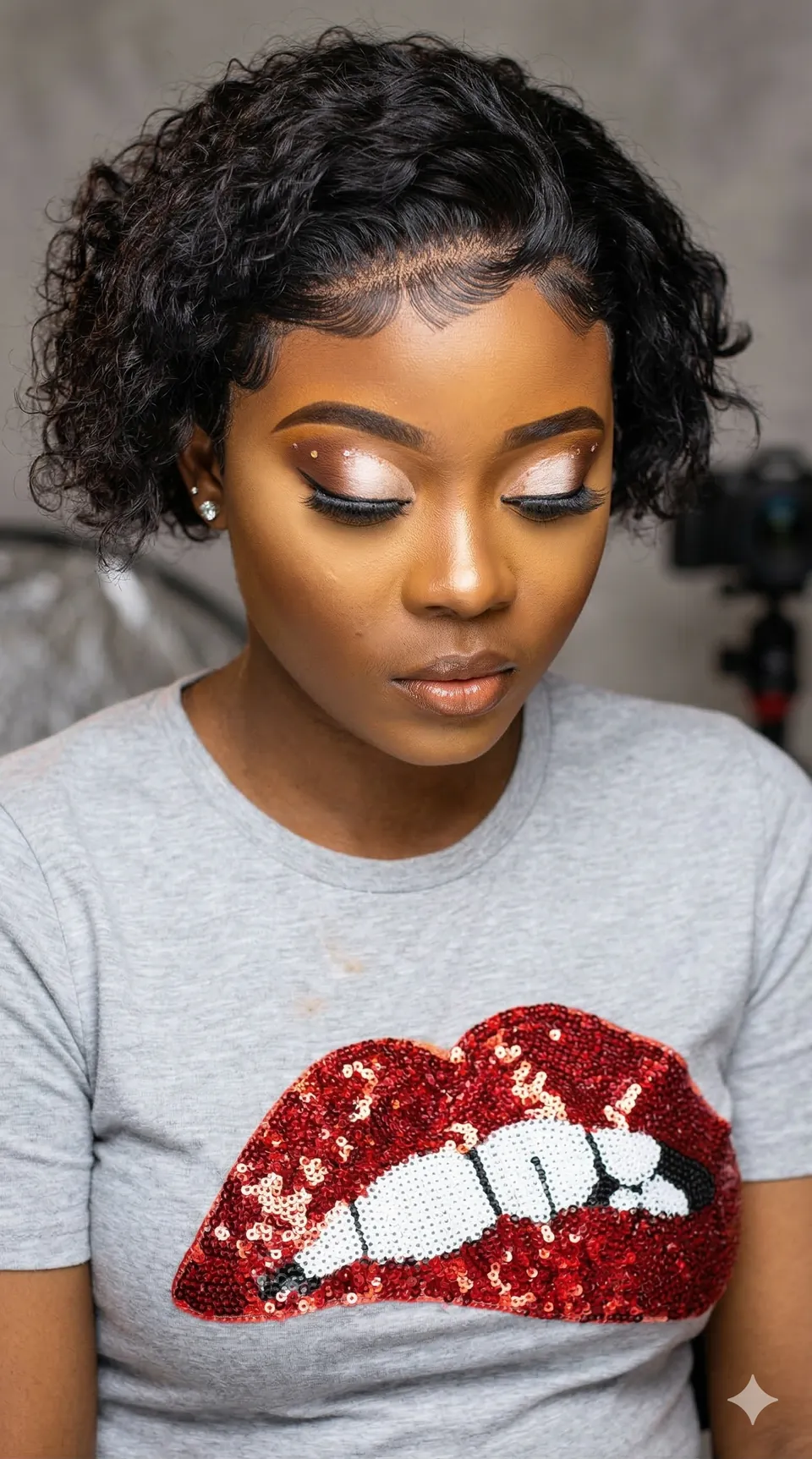 Glowing natural glam with gold eyeshadow and soft lashes on deep skin